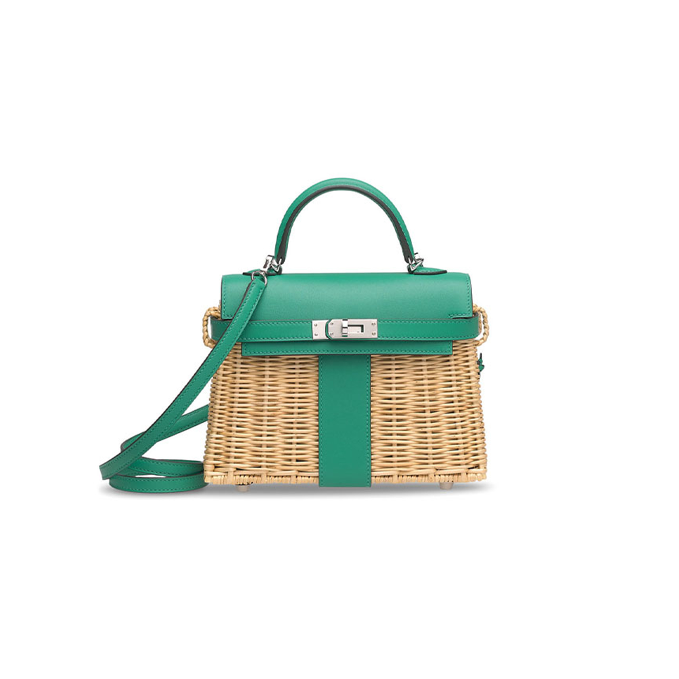 H**mes master vert vÉrone swift leather & osier mini picnic kelly 20 with palladium hardware (20*14*8cm)